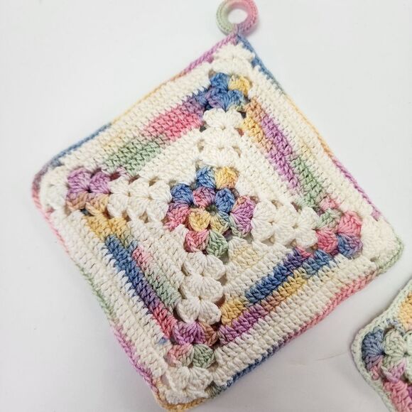 Vintage Set of 2 Handmade Crocheted Square Pot Holders - Picture 2 of 5